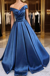 Satin A-line Off-the-Shoulder Evening Dresses,Elegant  Long Semi Formal Prom Dresses,Graduation Dress